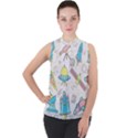Cute-seamless-pattern-with-space Mock Neck Chiffon Sleeveless Top View1
