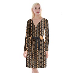 Gold-chain-jewelry-seamless-pattern Long Sleeve Velvet Front Wrap Dress by Pakemis
