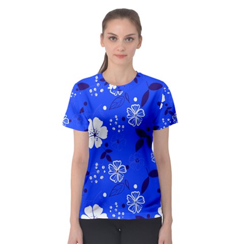 Blooming-seamless-pattern-blue-colors Women s Sport Mesh Tee by Pakemis