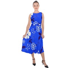 Blooming-seamless-pattern-blue-colors Midi Tie-back Chiffon Dress by Pakemis