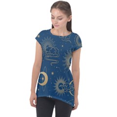 Seamless-galaxy-pattern Cap Sleeve High Low Top by Pakemis