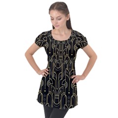 Art-deco-geometric-abstract-pattern-vector Puff Sleeve Tunic Top by Pakemis