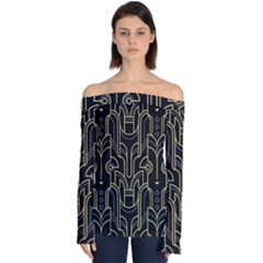 Art-deco-geometric-abstract-pattern-vector Off Shoulder Long Sleeve Top by Pakemis