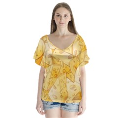 Cheese-slices-seamless-pattern-cartoon-style V-neck Flutter Sleeve Top by Pakemis