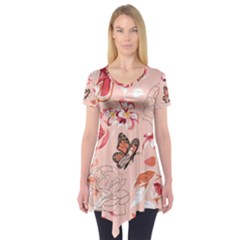 Beautiful-seamless-spring-pattern-with-roses-peony-orchid-succulents Short Sleeve Tunic  by Pakemis