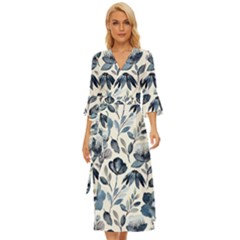 Indigo-watercolor-floral-seamless-pattern Midsummer Wrap Dress by Pakemis