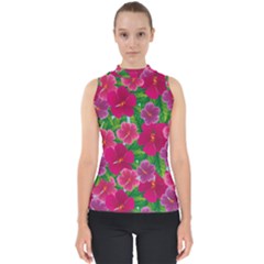 Background-cute-flowers-fuchsia-with-leaves Mock Neck Shell Top by Pakemis