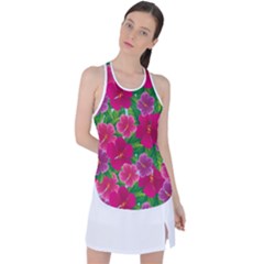 Background-cute-flowers-fuchsia-with-leaves Racer Back Mesh Tank Top by Pakemis