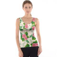 Cute-pink-flowers-with-leaves-pattern Tank Top by Pakemis