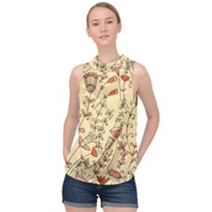 Seamless-pattern-with-different-flowers High Neck Satin Top by Pakemis