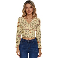 Seamless-pattern-with-different-flowers Long Sleeve V-neck Top by Pakemis