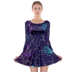 Realistic-night-sky-poster-with-constellations Long Sleeve Skater Dress by Pakemis