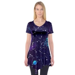 Realistic-night-sky-poster-with-constellations Short Sleeve Tunic  by Pakemis