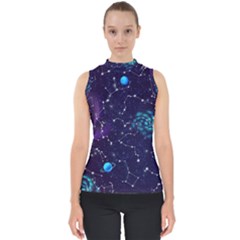 Realistic-night-sky-poster-with-constellations Mock Neck Shell Top by Pakemis
