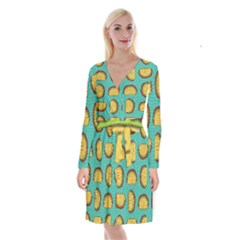 Taco-drawing-background-mexican-fast-food-pattern Long Sleeve Velvet Front Wrap Dress by Pakemis