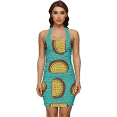 Taco-drawing-background-mexican-fast-food-pattern Sleeveless Wide Square Neckline Ruched Bodycon Dress by Pakemis