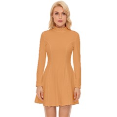 Color Sandy Brown Long Sleeve Velour Longline Dress by Kultjers