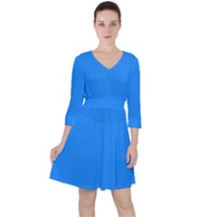 Color Dodger Blue Quarter Sleeve Ruffle Waist Dress by Kultjers