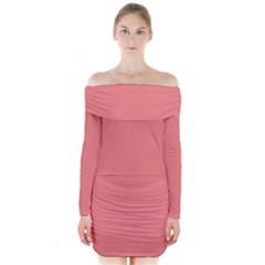 Color Light Coral Long Sleeve Off Shoulder Dress by Kultjers