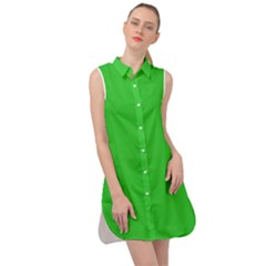 Color Lime Green Sleeveless Shirt Dress by Kultjers