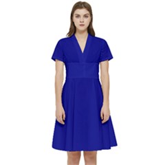 Color Dark Blue Short Sleeve Waist Detail Dress by Kultjers