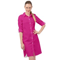 Color Barbie Pink Long Sleeve Mini Shirt Dress by Kultjers