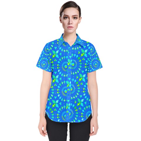 Kaleidoscope Blue Women s Short Sleeve Shirt by Mazipoodles