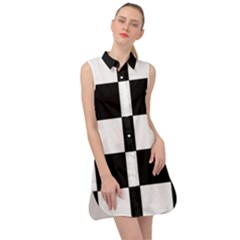Grid-domino-bank-and-black Sleeveless Shirt Dress by BangZart