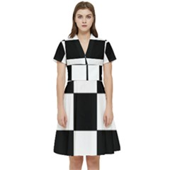 Grid-domino-bank-and-black Short Sleeve Waist Detail Dress by BangZart