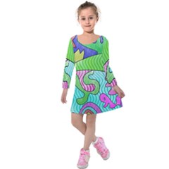 Colorful Stylish Design Kids  Long Sleeve Velvet Dress by gasi