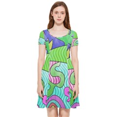 Colorful Stylish Design Inside Out Cap Sleeve Dress by gasi
