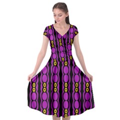 Purple And Yellow Circles On Black Cap Sleeve Wrap Front Dress by FunDressesShop