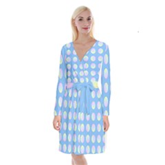 Abstract Stylish Design Pattern Blue Long Sleeve Velvet Front Wrap Dress by brightlightarts