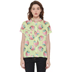 Colorful Easter Eggs Pattern Green Short Sleeve Pocket Shirt by TetiBright