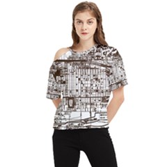 Antique Oriental Town Map  One Shoulder Cut Out Tee by ConteMonfrey