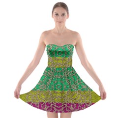 Rainbow Landscape With A Beautiful Silver Star So Decorative Strapless Bra Top Dress by pepitasart
