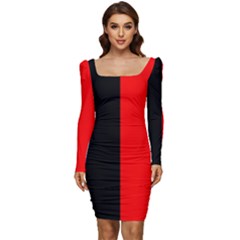 Namur Flag Women Long Sleeve Ruched Stretch Jersey Dress by tony4urban