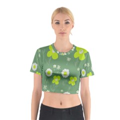 Daisy Flowers Lime Green White Forest Green  Cotton Crop Top by Mazipoodles