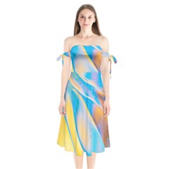 Water And Sunflower Oil Shoulder Tie Bardot Midi Dress by artworkshop
