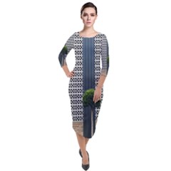 Exterior-building-pattern Quarter Sleeve Midi Velour Bodycon Dress by artworkshop