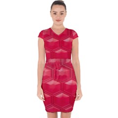 Red Textured Wall Capsleeve Drawstring Dress  by artworkshop