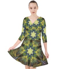 Fractal-fantasy-design-background- Quarter Sleeve Front Wrap Dress by Vaneshart