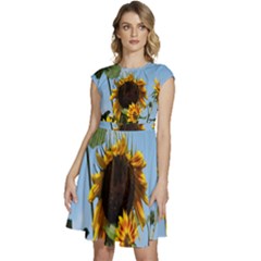 Sunflower Flower Yellow Cap Sleeve High Waist Dress by artworkshop