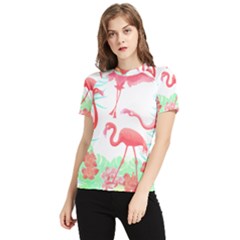 Flower Flamingo T- Shirt Floral Birds Flower Flamingo T- Shirt Women s Short Sleeve Rash Guard by maxcute