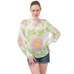 Flowers Illustration T- Shirtflowers T- Shirt (8) High Neck Long Sleeve Chiffon Top by maxcute
