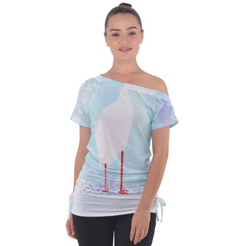 Stork Design T- Shirtstork T- Shirt Off Shoulder Tie-up Tee by maxcute