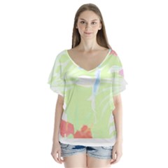 Tropical T- Shirt Tropical Gorgeous Deforest T- Shirt V-neck Flutter Sleeve Top by maxcute