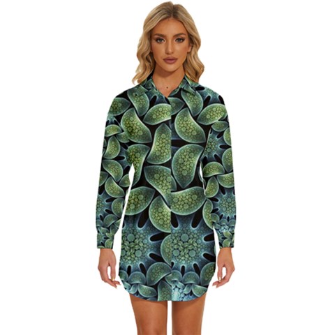 Digitalartflower Womens Long Sleeve Shirt Dress by Sparkle