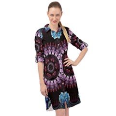 Digitalart Kaleidoscope Long Sleeve Mini Shirt Dress by Sparkle