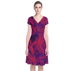 Roses Red Purple Flowers Pretty Short Sleeve Front Wrap Dress by Ravend